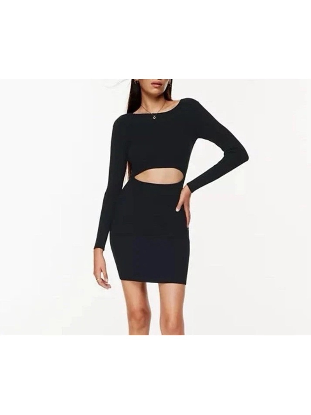 Aritzia Wilfred Free Cut-Out Knit Longsleeve Black Dress Large